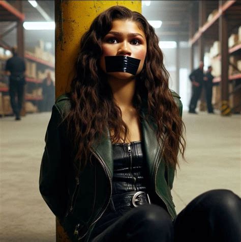 zendaya tied up|Zendaya captured and handcuffed to a pole .